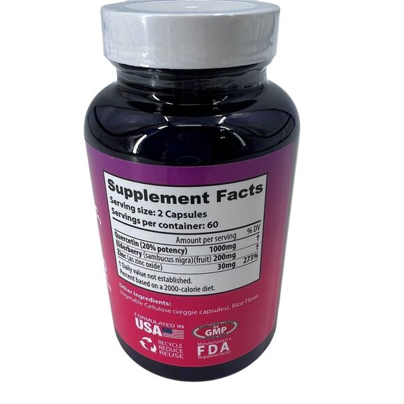Nutradora Quercetin Zinc & Elderberry 1000mg Per Serving Veggie Capsules - Picture 2 of 6